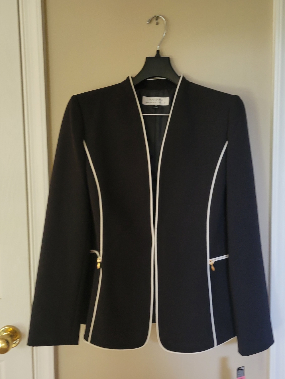 Tahari Black Blazer with White Piping